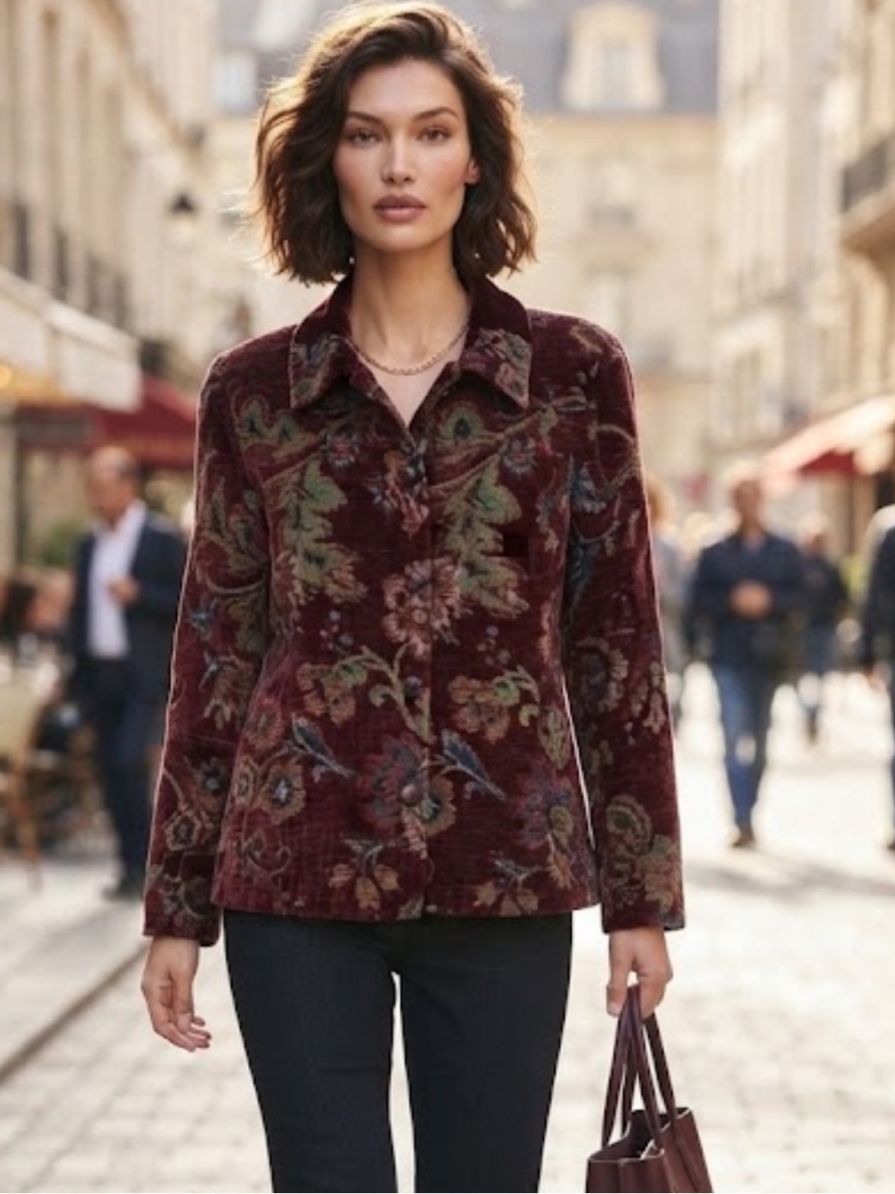 Vintage Coldwater Creek floral tapestry velvet collar blazer
